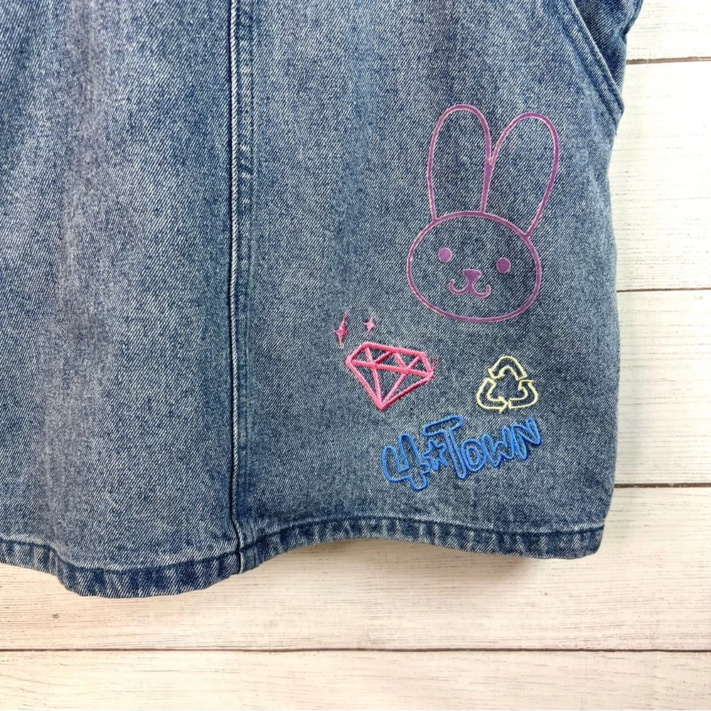 Disney Turning Red Embroidered Denim Jean Overall Dress Size 13 Girls Kawaii